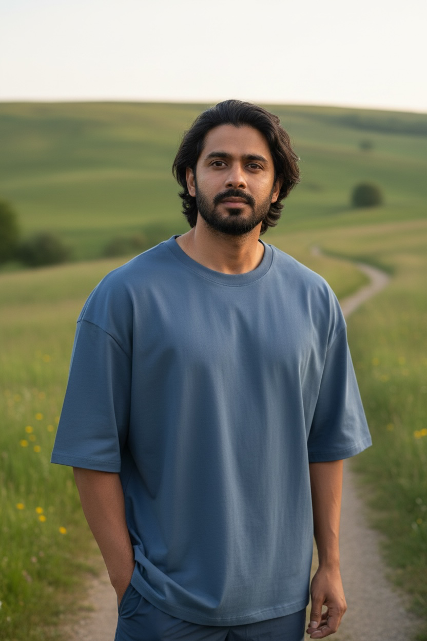 Blue Drop Shoulder T-Shirt